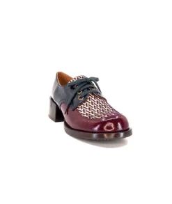 Chie Mihara Trudu Cuir Vernis Purple, Vert & Toile Satin Imprimee