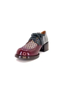 Chie Mihara Trudu Cuir Vernis Purple, Vert & Toile Satin Imprimee