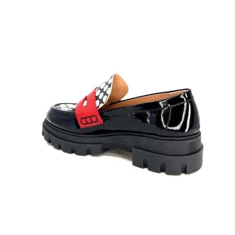 Dansi 5782 Cuir Vernis Noir Imprime Blanc