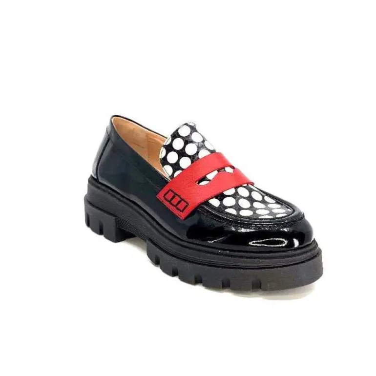 Dansi 5782 Cuir Vernis Noir Imprime Blanc