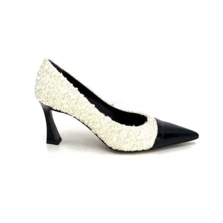 Enzo Di Martino Eli 715 Textile Creme Cuir Vernis Noir