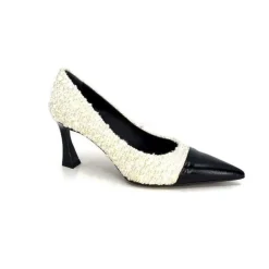 Enzo Di Martino Eli 715 Textile Creme Cuir Vernis Noir