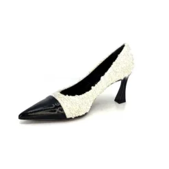 Enzo Di Martino Eli 715 Textile Creme Cuir Vernis Noir