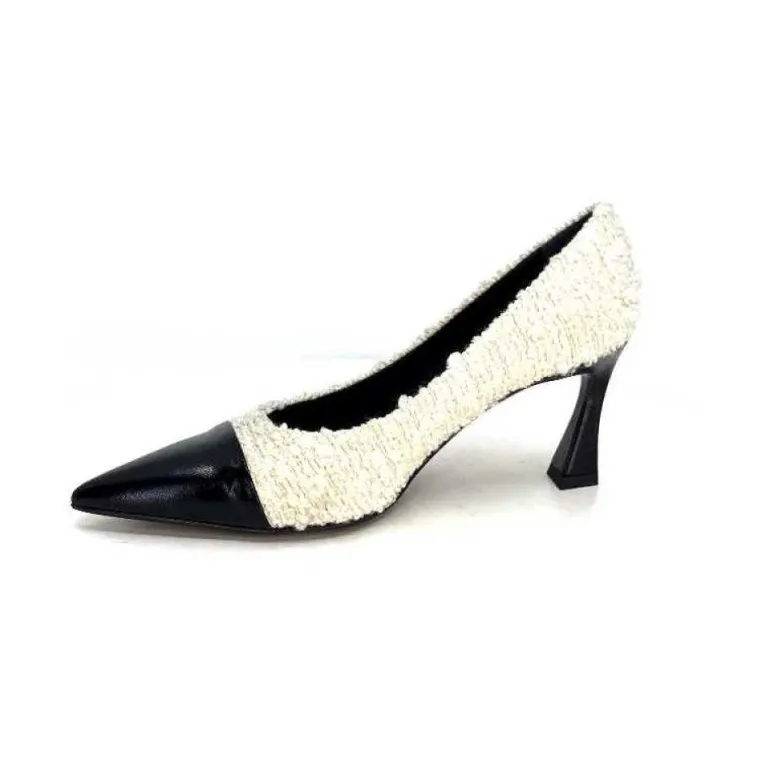 Enzo Di Martino Eli 715 Textile Creme Cuir Vernis Noir