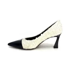 Enzo Di Martino Eli 715 Textile Creme Cuir Vernis Noir