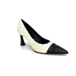 Enzo Di Martino Eli 715 Textile Creme Cuir Vernis Noir