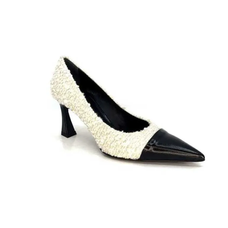 Enzo Di Martino Eli 715 Textile Creme Cuir Vernis Noir