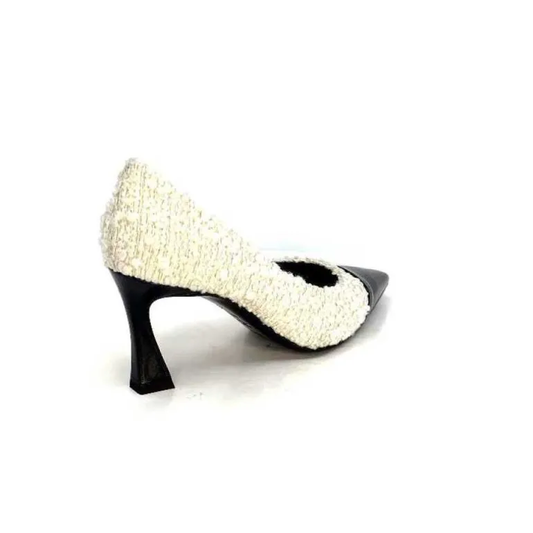 Enzo Di Martino Eli 715 Textile Creme Cuir Vernis Noir