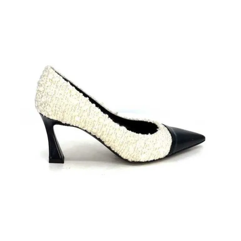 Enzo Di Martino Eli 715 Textile Creme Cuir Vernis Noir