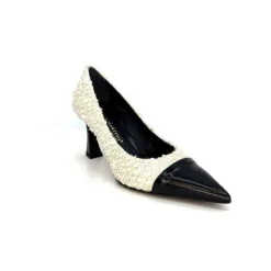 Enzo Di Martino Eli 715 Textile Creme Cuir Vernis Noir