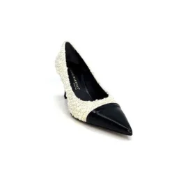 Enzo Di Martino Eli 715 Textile Creme Cuir Vernis Noir