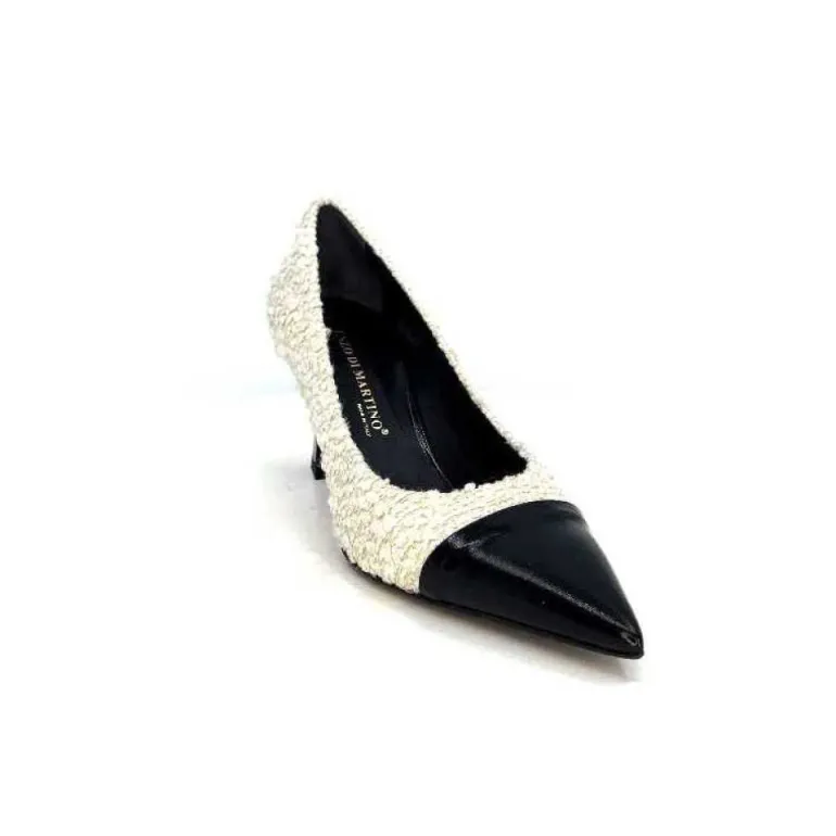 Enzo Di Martino Eli 715 Textile Creme Cuir Vernis Noir