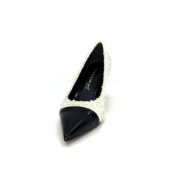 Enzo Di Martino Eli 715 Textile Creme Cuir Vernis Noir