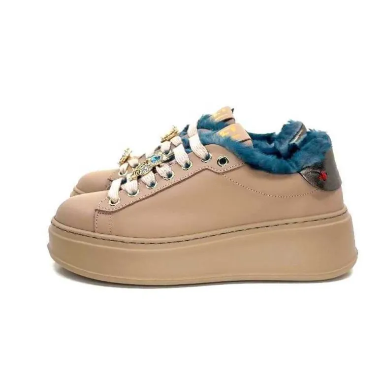 Giopiu Pia 82 Cuir Nude Fourrure Turquoise