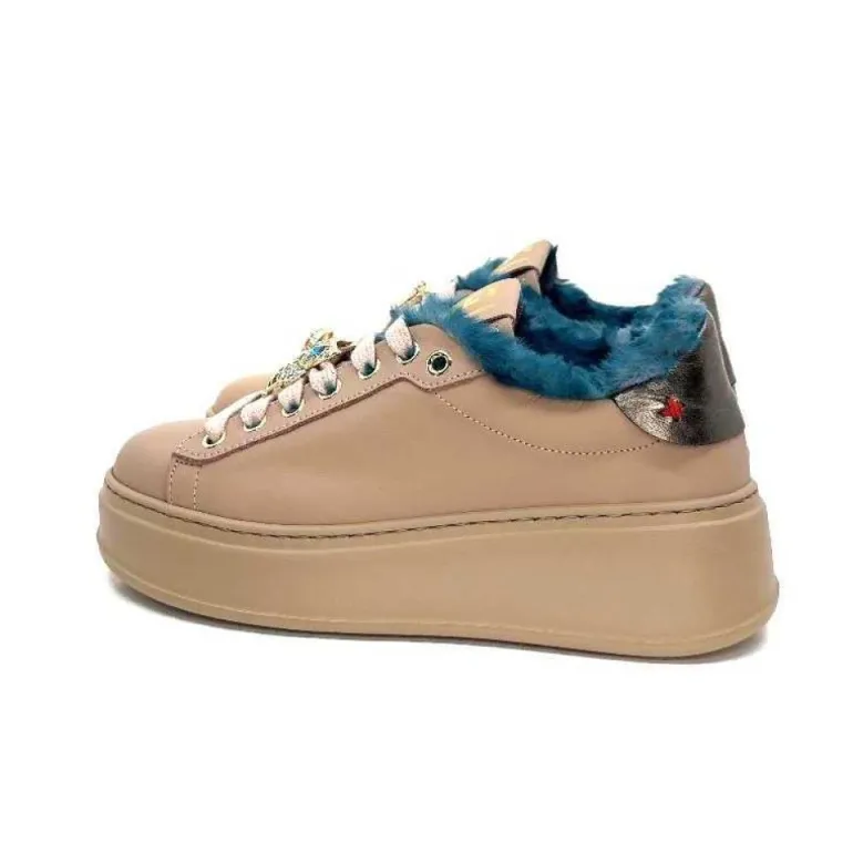 Giopiu Pia 82 Cuir Nude Fourrure Turquoise