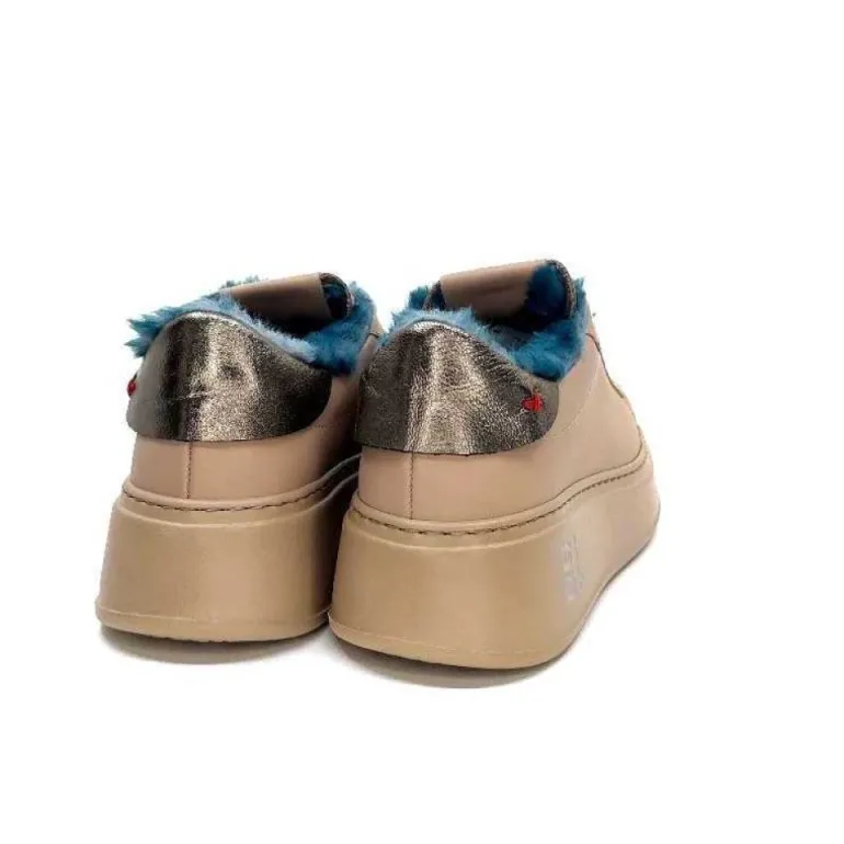 Giopiu Pia 82 Cuir Nude Fourrure Turquoise