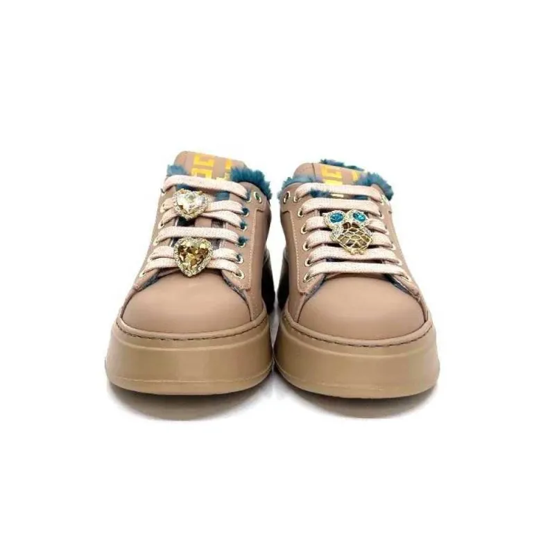 Giopiu Pia 82 Cuir Nude Fourrure Turquoise