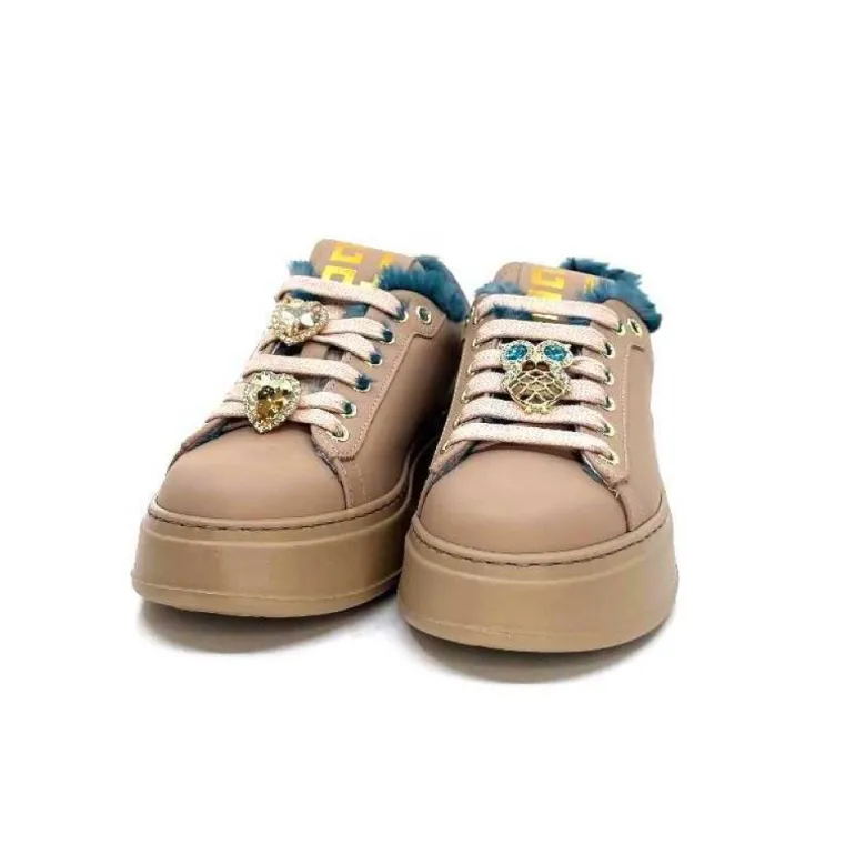 Giopiu Pia 82 Cuir Nude Fourrure Turquoise