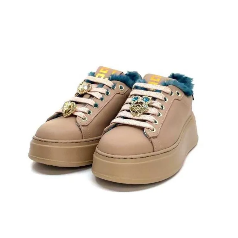 Giopiu Pia 82 Cuir Nude Fourrure Turquoise